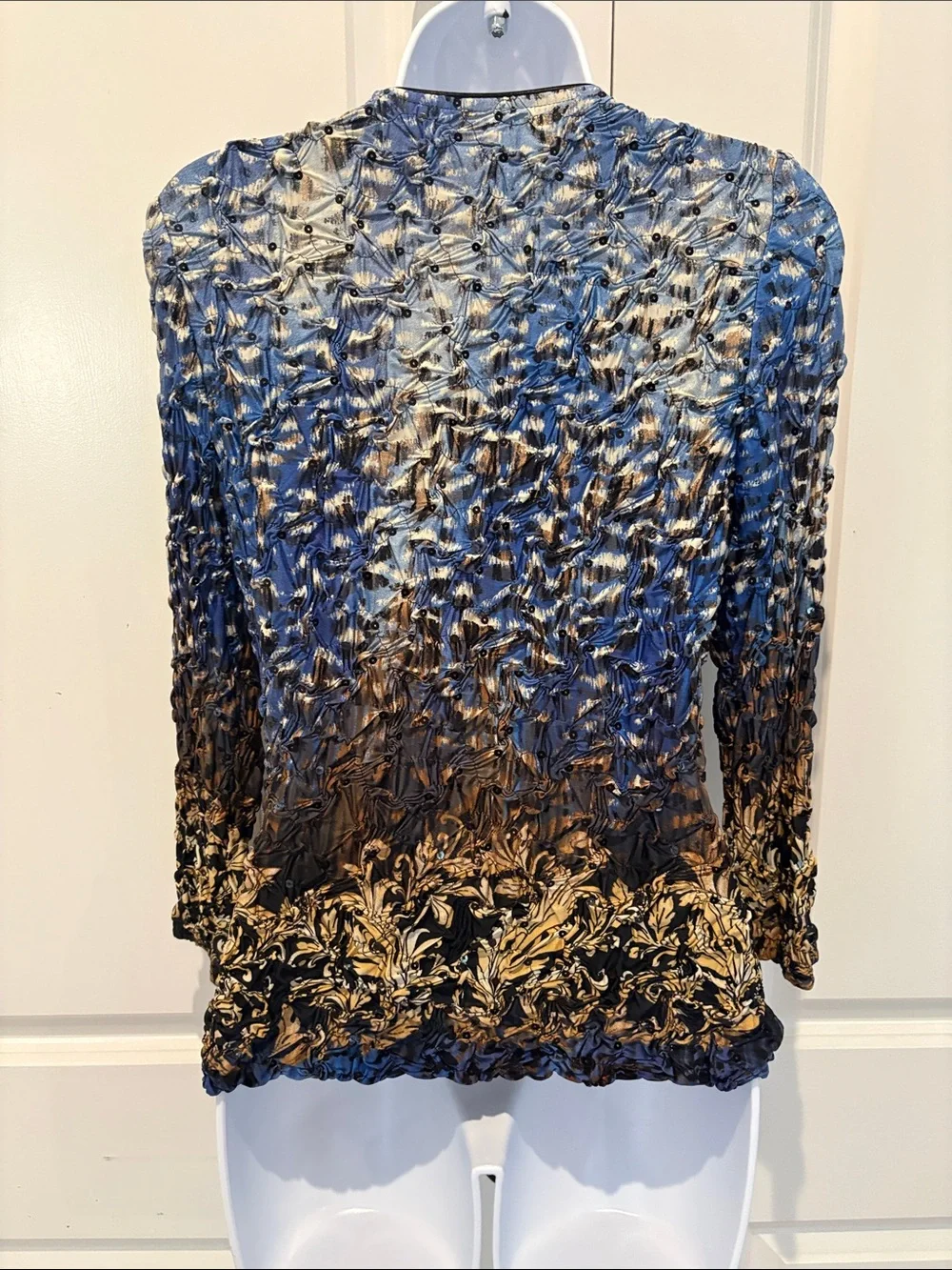 Joseph Ribkoff Blue and Gold Textured Zip-Front Jacket Top - Picture 2 of 3